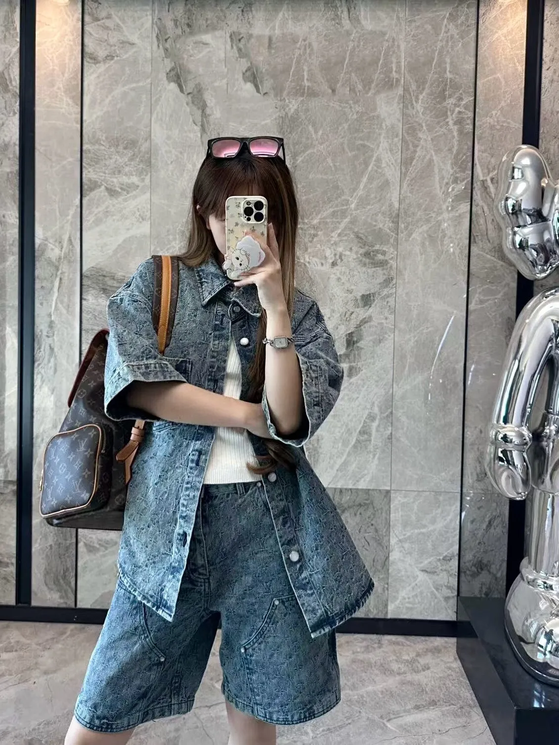 Louis Vuitton/Louis Vuitton 25ss all-over old flower jacquard suit denim shorts